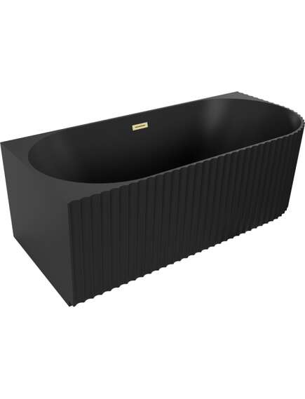 Mexen Gia wanna wolnostojąca narożna ryflowana lewa 150 x 75 cm, czarna mat, przelew złoty szczotkowany - 52701507571L-55