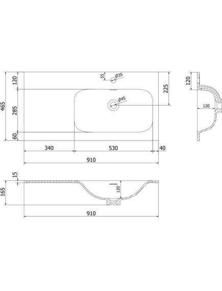 Mexen Vela umywalka wpuszczana w blat prawa 91 x 46,5 cm, czarny mat - 25239071P, 3 image