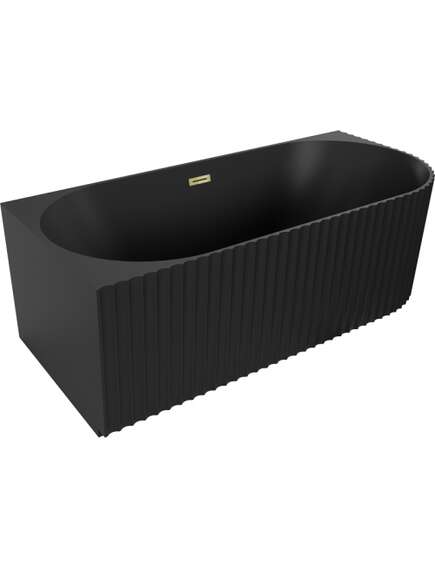 Mexen Gia wanna wolnostojąca narożna ryflowana lewa 150 x 75 cm, czarna mat, przelew złoty - 52701507571L-50