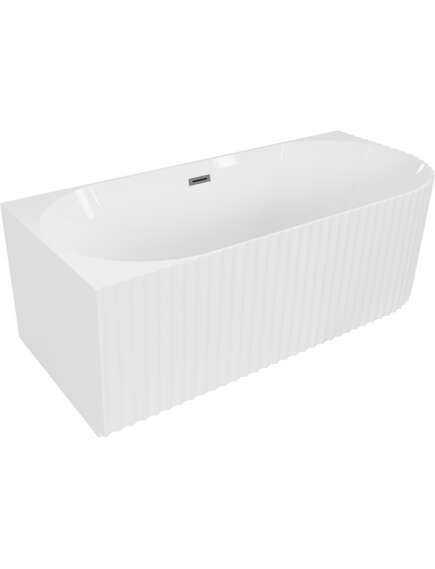 Mexen Gia wanna wolnostojąca narożna ryflowana lewa 150 x 75 cm, biała połysk, przelew gun gray szczotkowany - 52701507500L-66