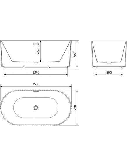 Mexen Paola wanna wolnostojąca ryflowana 150 x 75 cm, czarna mat, przelew gun metal - 52721507571-95, 3 image