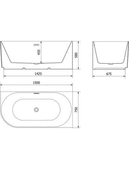 Mexen Gia wanna wolnostojąca narożna ryflowana prawa 150 x 75 cm, czarna mat, przelew gun metal - 52701507571P-95, 3 image