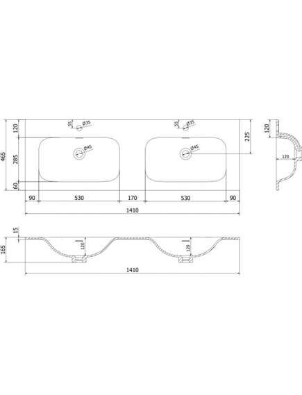 Mexen Vela umywalka wpuszczana w blat podwójna 141 x 46,5 cm, biała mat - 25231401D, 3 image