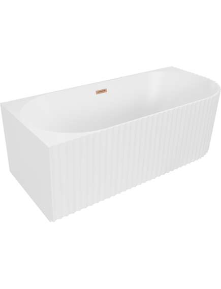 Mexen Gia wanna wolnostojąca narożna ryflowana lewa 150 x 75 cm, biała mat, przelew miedź szczotkowana - 52701507501L-65