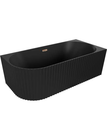 Mexen Gia wanna wolnostojąca narożna ryflowana prawa 170 x 80 cm, czarna mat, przelew różowe złoto - 52701708071P-60