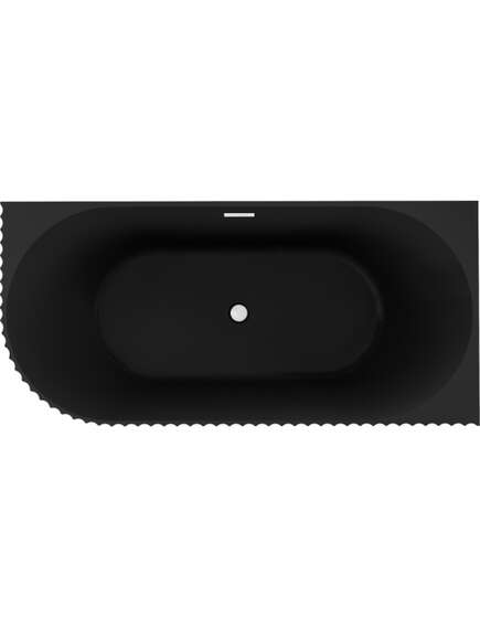Mexen Gia wanna wolnostojąca narożna ryflowana prawa 150 x 75 cm, czarna mat, przelew biały - 52701507571P-20, 2 image