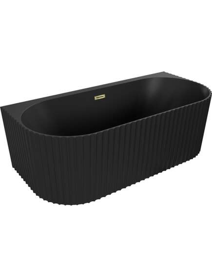 Mexen Sella wanna wolnostojąca przyścienna ryflowana 150 x 75 cm, czarna mat, przelew złoty - 52711507571-50