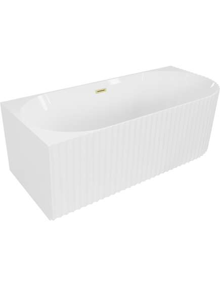 Mexen Gia wanna wolnostojąca narożna ryflowana lewa 170 x 80 cm, biała połysk, przelew złoty szczotkowany - 52701708000L-55