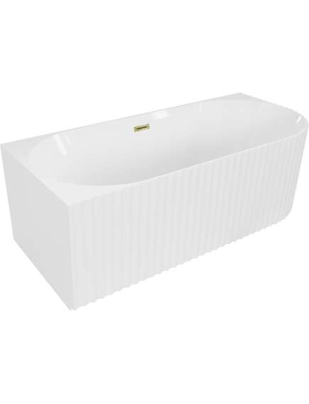 Mexen Gia wanna wolnostojąca narożna ryflowana lewa 170 x 80 cm, biała połysk, przelew złoty - 52701708000L-50
