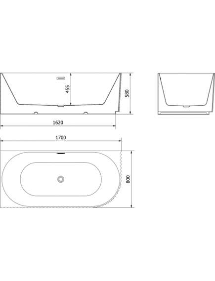 Mexen Gia wanna wolnostojąca narożna ryflowana lewa 170 x 80 cm, czarna mat, przelew złoty - 52701708071L-50, 3 image