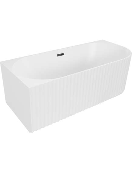 Mexen Gia wanna wolnostojąca narożna ryflowana lewa 150 x 75 cm, biała mat, przelew czarny - 52701507501L-70