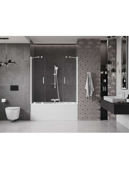 Mexen Velar Duo parawan nawannowy 2-skrzydłowy przesuwny 160 x 150 cm, transparent, biały - 896-160-000-02-20, изображение 3