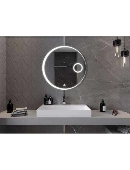 Mexen Ella lustro łazienkowe podświetlane z lusterkiem kosmetycznym, okrągłe 80 cm, LED 6000K, antypara - 9811-080-080-611-00, 4 image