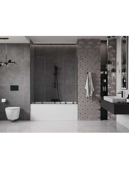 Mexen Velar Duo parawan nawannowy 2-skrzydłowy przesuwny 150 x 150 cm, transparent, czarny - 896-150-000-02-70, изображение 3