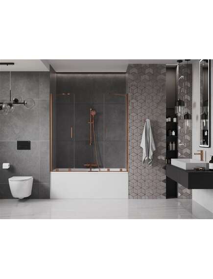 Mexen Velar Duo parawan nawannowy 2-skrzydłowy przesuwny 160 x 150 cm, transparent, różowe złoto - 896-160-000-02-60, изображение 3