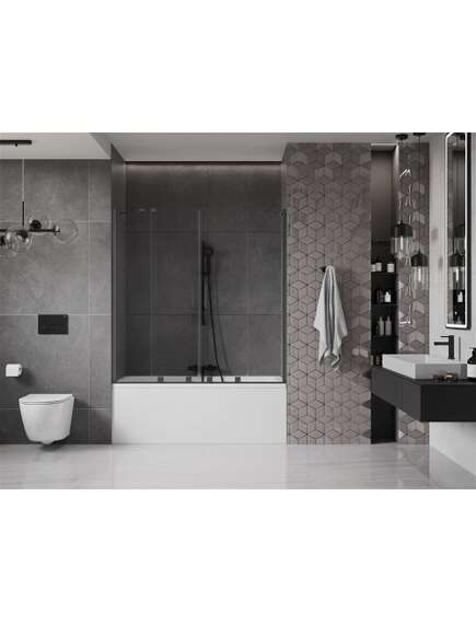 Mexen Velar Duo parawan nawannowy 2-skrzydłowy przesuwny 160 x 150 cm, transparent, czarny - 896-160-000-02-70, изображение 2