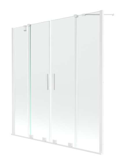 Mexen Velar Duo parawan nawannowy 2-skrzydłowy przesuwny 140 x 150 cm, transparent, biały - 896-140-000-02-20