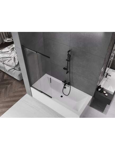 Mexen Fox parawan nawannowy 2-skrzydłowy przesuwny 85 x 150 cm, transparent, czarny - 891-085-002-70-00, изображение 5