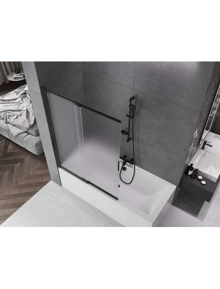 Mexen Fox parawan nawannowy 2-skrzydłowy przesuwny 120 x 150 cm, szron, czarny - 891-120-002-70-30, изображение 5