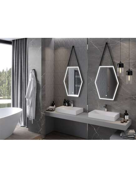 Mexen Orla lustro łazienkowe podświetlane 60 x 80 cm, LED 6000K, antypara, czarna rama - 9815-060-080-611-70, 3 image