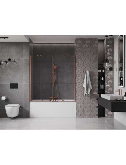 Mexen Velar Duo parawan nawannowy 2-skrzydłowy przesuwny 160 x 150 cm, transparent, różowe złoto - 896-160-000-02-60, изображение 2