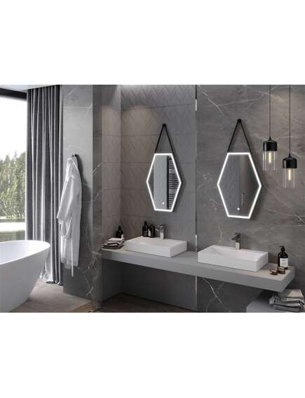 Mexen Orla lustro łazienkowe podświetlane 50 x 70 cm, LED 6000K, antypara, czarna rama - 9815-050-070-611-70, 3 image