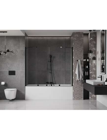 Mexen Velar Duo parawan nawannowy 2-skrzydłowy przesuwny 200 x 150 cm, transparent, czarny - 896-200-000-02-70, изображение 2