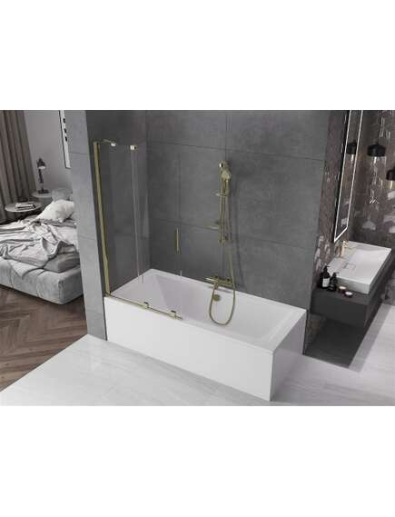 Mexen Velar parawan nawannowy 2-skrzydłowy przesuwny 90 x 150 cm, transparent, złoty - 896-090-000-01-50, изображение 2