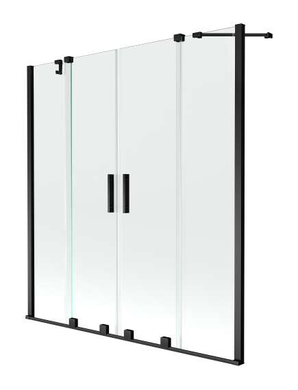 Mexen Velar Duo parawan nawannowy 2-skrzydłowy przesuwny 150 x 150 cm, transparent, czarny - 896-150-000-02-70
