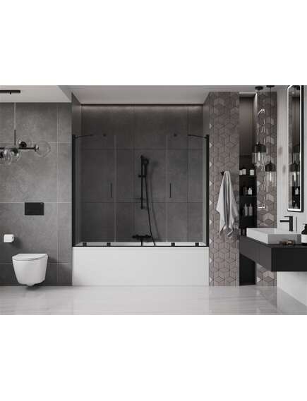 Mexen Velar Duo parawan nawannowy 2-skrzydłowy przesuwny 200 x 150 cm, transparent, czarny - 896-200-000-02-70, изображение 3