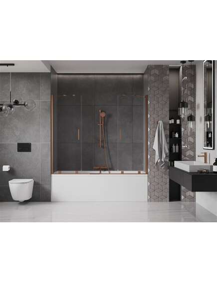 Mexen Velar Duo parawan nawannowy 2-skrzydłowy przesuwny 200 x 150 cm, transparent, różowe złoto - 896-200-000-02-60, изображение 3