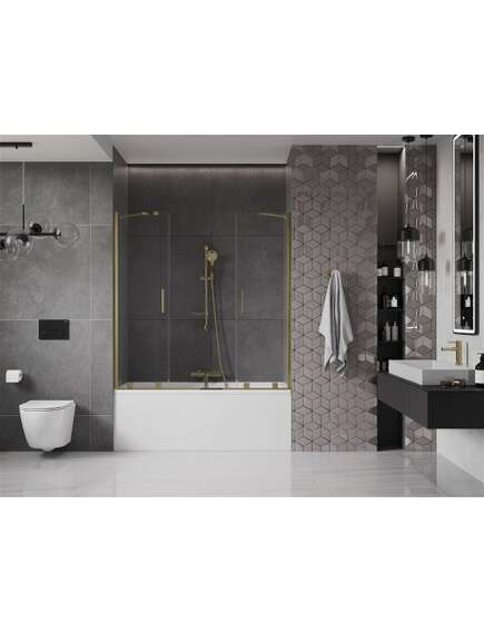 Mexen Velar Duo parawan nawannowy 2-skrzydłowy przesuwny 140 x 150 cm, transparent, złoty - 896-140-000-02-50, 3 image