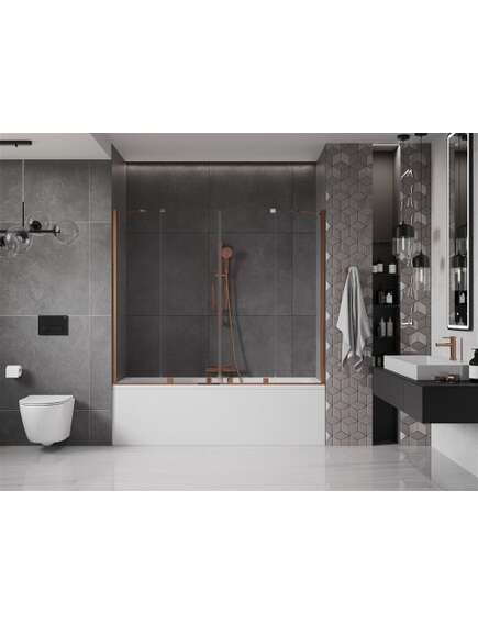 Mexen Velar Duo parawan nawannowy 2-skrzydłowy przesuwny 170 x 150 cm, transparent, różowe złoto - 896-170-000-02-60, изображение 2