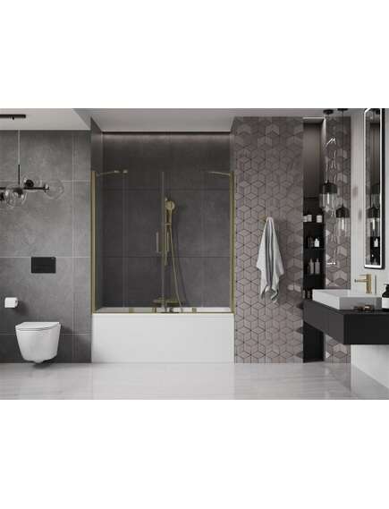 Mexen Velar Duo parawan nawannowy 2-skrzydłowy przesuwny 160 x 150 cm, transparent, złoty - 896-160-000-02-50, 2 image