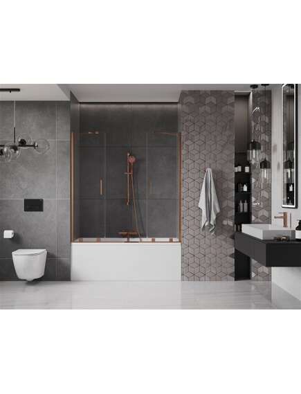 Mexen Velar Duo parawan nawannowy 2-skrzydłowy przesuwny 140 x 150 cm, transparent, różowe złoto - 896-140-000-02-60, изображение 3