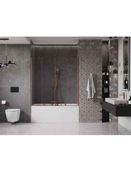 Mexen Velar Duo parawan nawannowy 2-skrzydłowy przesuwny 140 x 150 cm, transparent, różowe złoto - 896-140-000-02-60, изображение 2