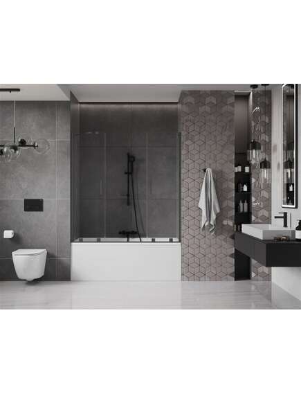 Mexen Velar Duo parawan nawannowy 2-skrzydłowy przesuwny 140 x 150 cm, transparent, czarny - 896-140-000-02-70, изображение 3