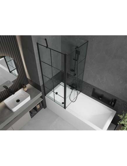 Mexen Flip parawan nawannowy 1-skrzydłowy 140 x 150 cm, czarny wzór, czarny - 894-140-101-70-77, изображение 5