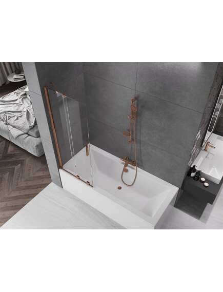 Mexen Velar parawan nawannowy 2-skrzydłowy przesuwny 75 x 150 cm, transparent, różowe złoto - 896-075-000-01-60, изображение 4