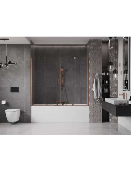 Mexen Velar Duo parawan nawannowy 2-skrzydłowy przesuwny 180 x 150 cm, transparent, różowe złoto - 896-180-000-02-60, изображение 2