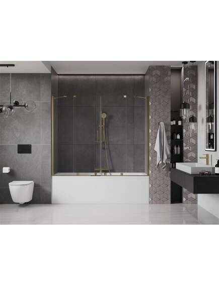 Mexen Velar Duo parawan nawannowy 2-skrzydłowy przesuwny 200 x 150 cm, transparent, złoty - 896-200-000-02-50, изображение 2