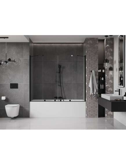 Mexen Velar Duo parawan nawannowy 2-skrzydłowy przesuwny 180 x 150 cm, transparent, czarny - 896-180-000-02-70, изображение 2