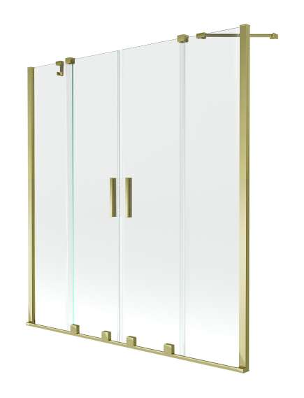 Mexen Velar Duo parawan nawannowy 2-skrzydłowy przesuwny 150 x 150 cm, transparent, złoty - 896-150-000-02-50
