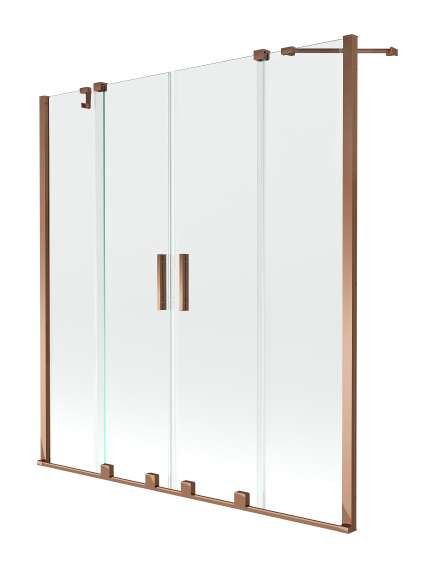 Mexen Velar Duo parawan nawannowy 2-skrzydłowy przesuwny 160 x 150 cm, transparent, różowe złoto - 896-160-000-02-60