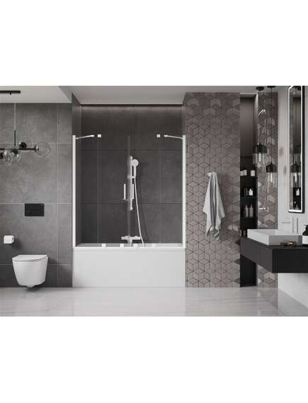 Mexen Velar Duo parawan nawannowy 2-skrzydłowy przesuwny 160 x 150 cm, transparent, biały - 896-160-000-02-20, изображение 2