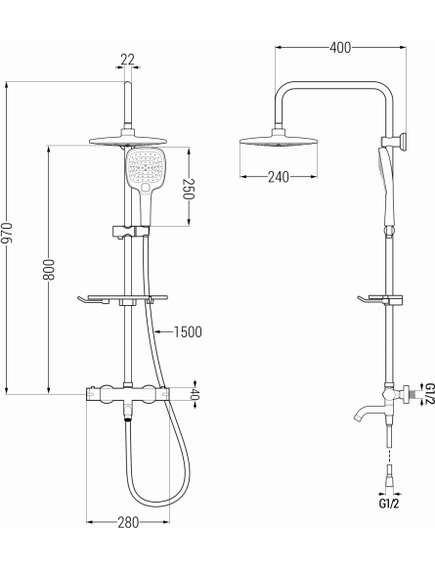 Mexen KT33 zestaw wannowo-prysznicowy z deszczownicą i baterią termostatyczną, chrom - 779003393-00, 2 image