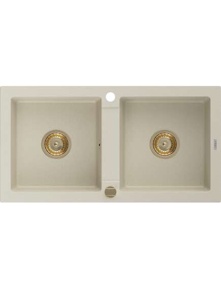 Mexen Mario zlewozmywak granitowy 2-komorowy 820 x 436 mm, beżowy, syfon złoty - 6504822000-69-G
