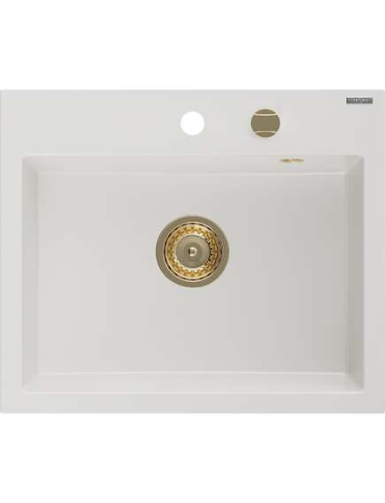 Mexen Oscar zlewozmywak granitowy 1-komorowy 580 x 490 mm, biały, syfon złoty - 6519581000-20-G