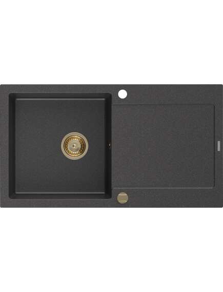 Mexen Leo zlewozmywak granitowy 1-komorowy z ociekaczem 900 x 500 mm, czarny nakrapiany, syfon złoty - 6501901010-76-G