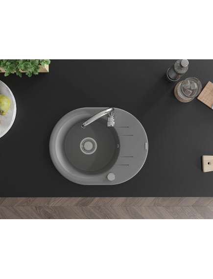 Mexen Kevin zlewozmywak granitowy 1-komorowy z ociekaczem 586 x 458 mm, szary, syfon chrom - 6517581005-71, изображение 4